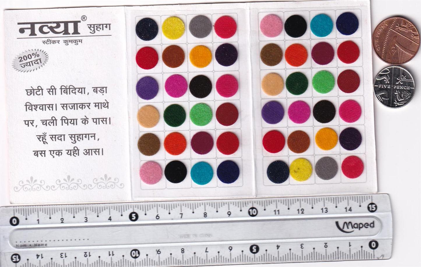 Coloured Bindi round Forehead Tika, Face Jewels Body Art Bollywood Bindis Self Adhesive Stickers Clinically Tested Safe for Skin - Size 3 to Size 10