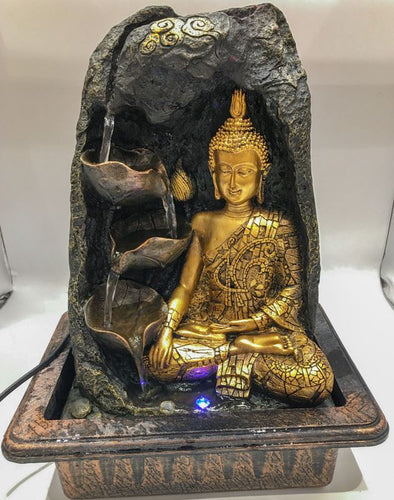 Buddha Water Fountain Goldon Buddha with LED Light Indoor Water Fountain
