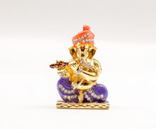 Load image into Gallery viewer, LORD GANESHA  BASURI GOLD &amp; BLUE COLOR CAR DASH BOARD SMALL STATUE HINDU METAL
