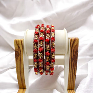 Indian Plastic Bangles Set 4-Stone&Flower Work Women Girl Wedding Special Bangle