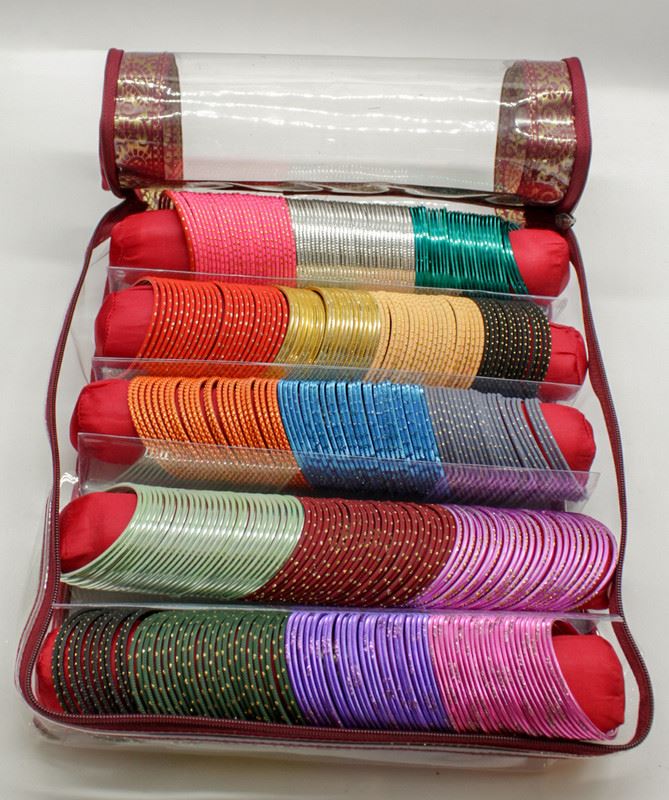 5 Roll Bangle Bracelet Cover Bag INDIAN Chudi Kangan Watch Travel Cases Storage