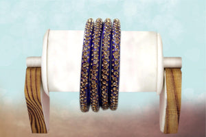Glass Bangles Set of 4 - Golden Stone Decorated Bollywood Traditional Beautiful Bangle Set for Women Girl Wedding Special