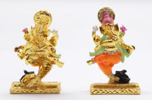 Load image into Gallery viewer, LORD GANESHA  DANCE GOLD &amp; ORANGE COLOR CAR DASH BOARD SMALL STATUE HINDU METAL