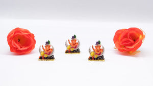 LORD GANESHA MOON ORANGE COLOR GANPATI CAR DASH BOARD SMALL STATUE HINDU METAL