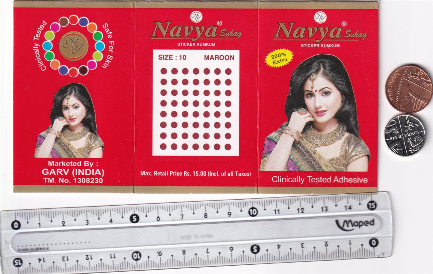 Coloured Bindi round Forehead Tika, Face Jewels Body Art Bollywood Bindis Self Adhesive Stickers Clinically Tested Safe for Skin - Size 3 to Size 10