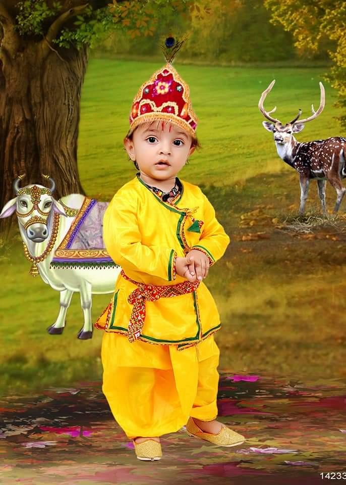 Krishna Suit Fancy Dress in Art Silk Fabric for Kid for Krishnaleela / Janmashtami / Kanha / Mythological Character Costume