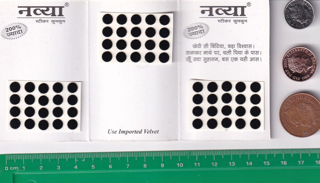 Coloured Bindi round Forehead Tika, Face Jewels Body Art Bollywood Bindis Self Adhesive Stickers Clinically Tested Safe for Skin - Size 3 to Size 10