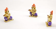 Load image into Gallery viewer, LORD GANESHA  BASURI GOLD &amp; BLUE COLOR CAR DASH BOARD SMALL STATUE HINDU METAL