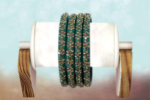Glass Bangles Set of 4 - Golden Stone Studded Bollywood Traditional Beautiful Bangle Set for Women Girl Wedding Favour