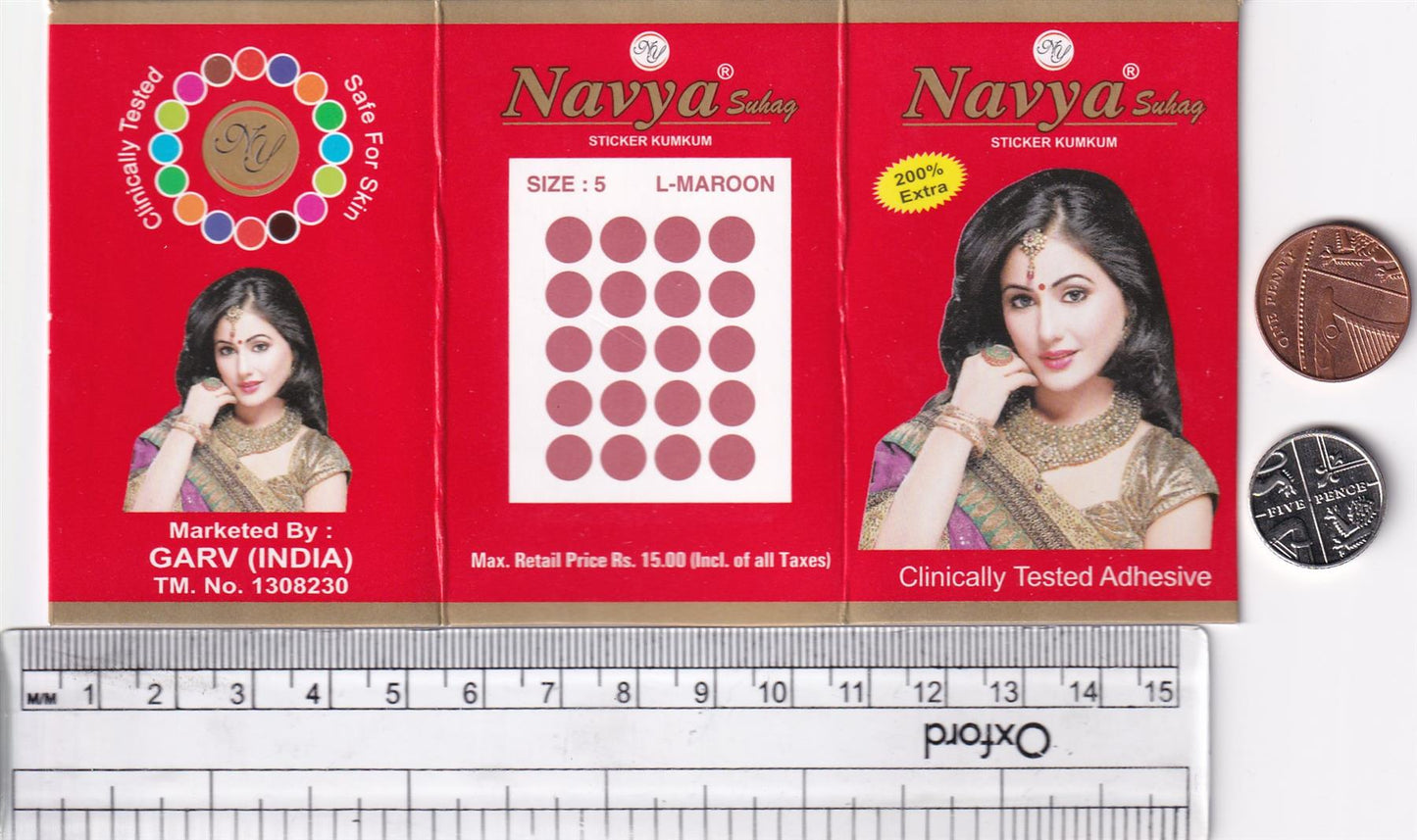 Coloured Bindi round Forehead Tika, Face Jewels Body Art Bollywood Bindis Self Adhesive Stickers Clinically Tested Safe for Skin - Size 3 to Size 10