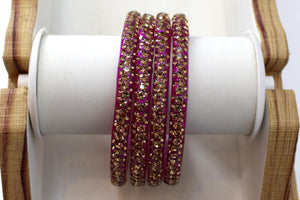 Glass Bangles Set of 4 - Golden Stone Decorated Bollywood Traditional Beautiful Bangle Set for Women Girl Wedding Special
