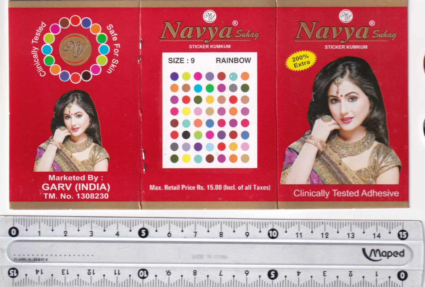 Coloured Bindi round Forehead Tika, Face Jewels Body Art Bollywood Bindis Self Adhesive Stickers Clinically Tested Safe for Skin - Size 3 to Size 10