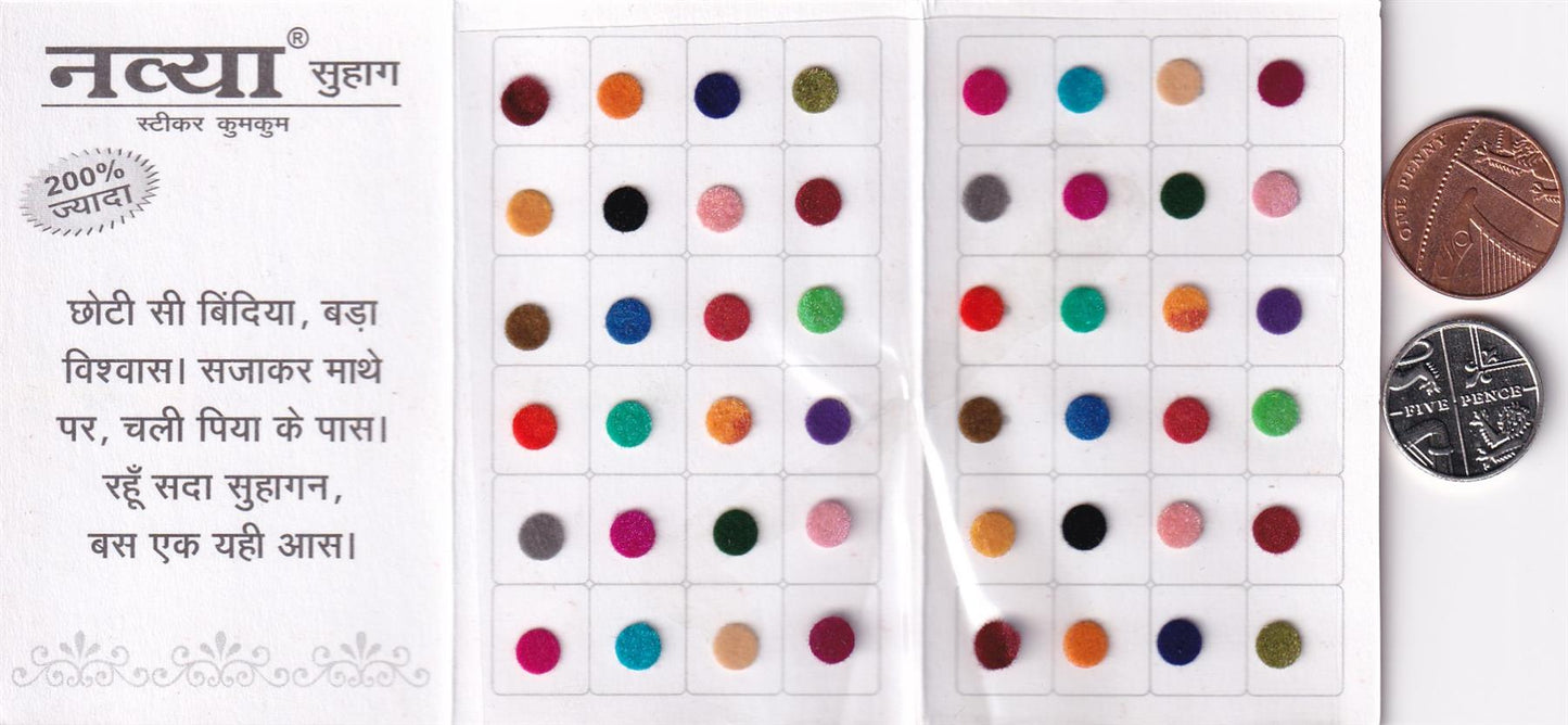 Coloured Bindi round Forehead Tika, Face Jewels Body Art Bollywood Bindis Self Adhesive Stickers Clinically Tested Safe for Skin - Size 3 to Size 10