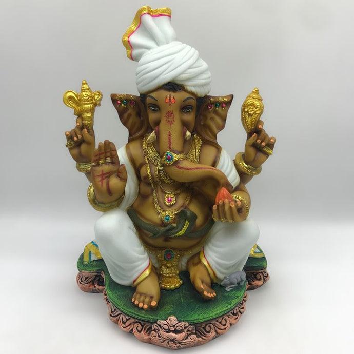 Ganesh Ganesha Ganpati Ganapati Hindu God Ganesh fiber idol Brown White
