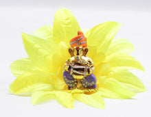 Load image into Gallery viewer, LORD GANESHA  DHOL GOLD &amp; BLUE COLOR CAR DASH BOARD SMALL STATUE HINDU METAL