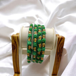 Indian Plastic Bangles Set 4-Stone&Flower Work Women Girl Wedding Special Bangle