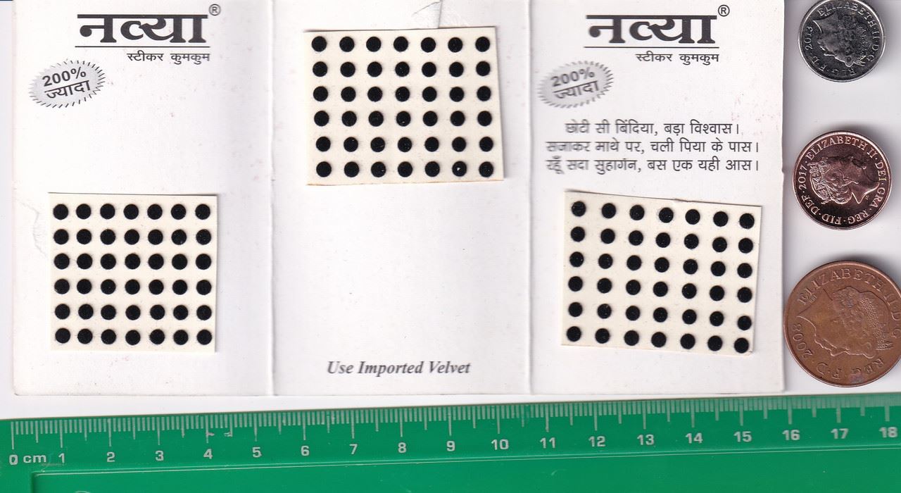 Coloured Bindi round Forehead Tika, Face Jewels Body Art Bollywood Bindis Self Adhesive Stickers Clinically Tested Safe for Skin - Size 3 to Size 10