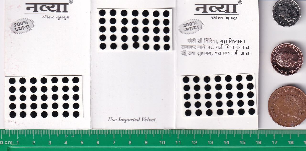 Coloured Bindi round Forehead Tika, Face Jewels Body Art Bollywood Bindis Self Adhesive Stickers Clinically Tested Safe for Skin - Size 3 to Size 10