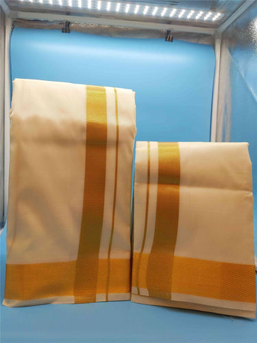 Veshti Dhoti Mundu Vatti Vetti Sattai for Men Pattu Silk Blend with Ready Angavastram Shawl