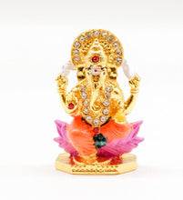 Load image into Gallery viewer, LORD GANESHA GOLD &amp; ORANGE COLOR GANPATI CAR DASH BOARD SMALL STATUE HINDU METAL