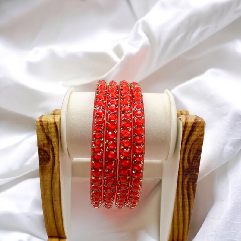 Indian Plastic Bangles Set of 4-Stone Work Women Girl Wedding Special Bangles