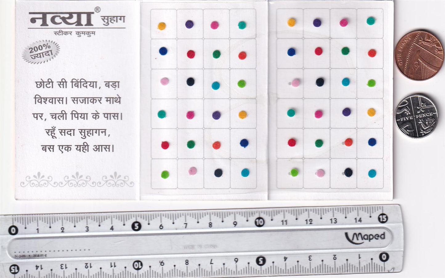 Coloured Bindi round Forehead Tika, Face Jewels Body Art Bollywood Bindis Self Adhesive Stickers Clinically Tested Safe for Skin - Size 3 to Size 10
