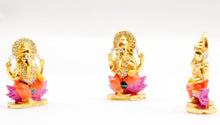 Load image into Gallery viewer, LORD GANESHA GOLD &amp; ORANGE COLOR GANPATI CAR DASH BOARD SMALL STATUE HINDU METAL