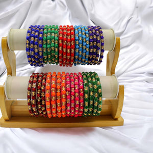 Indian Plastic Bangles Set 4-Stone&Flower Work Women Girl Wedding Special Bangle