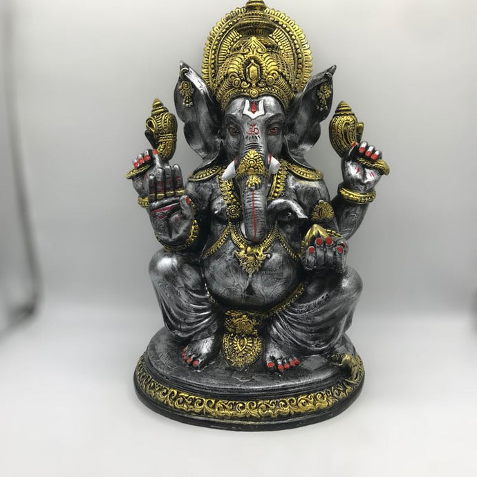 Ganesh Ganesha Ganpati Ganapati Hindu God Hindu God Ganesh fiber idol Black Silver